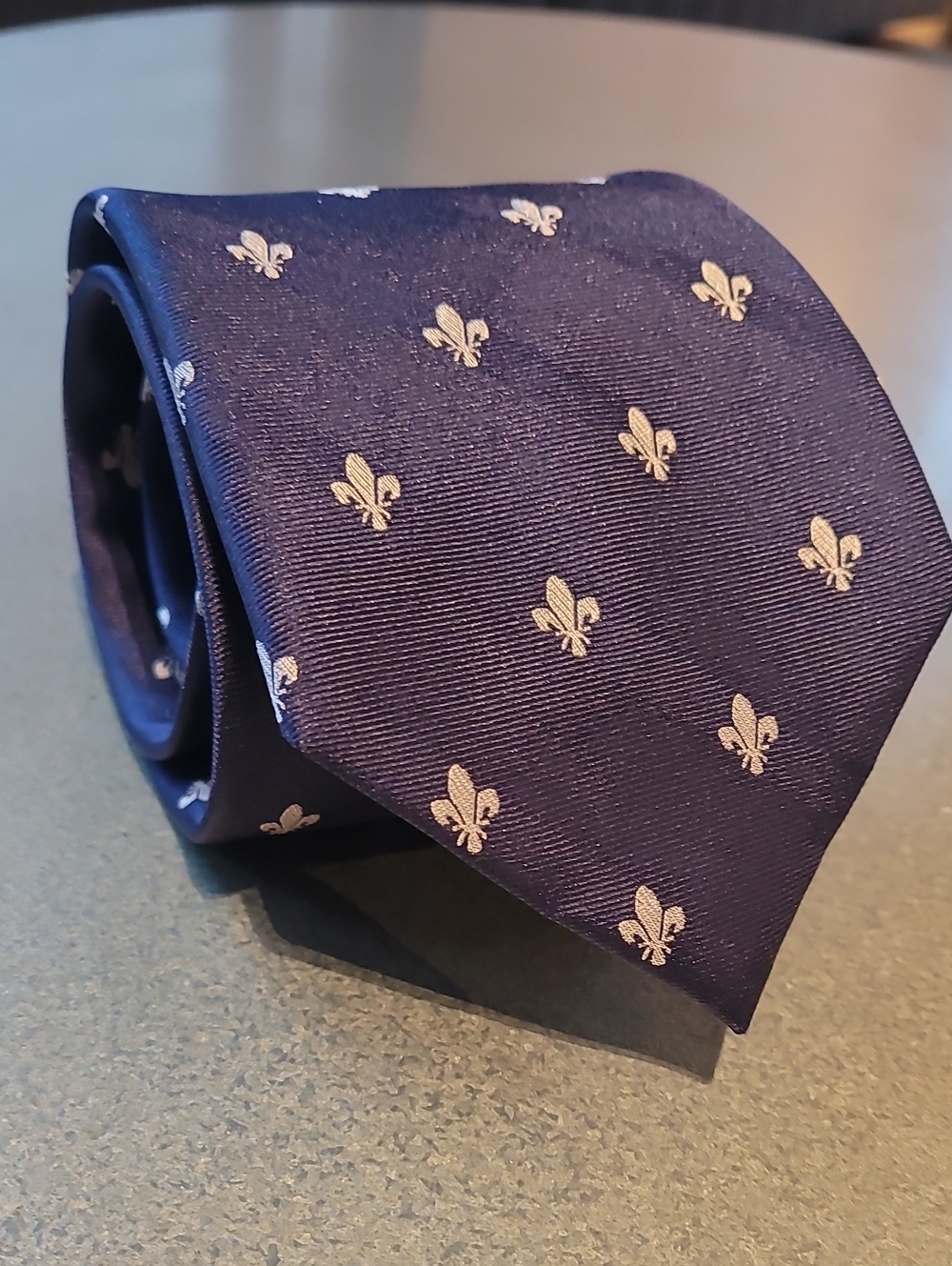 The Tie Bar Navy Blue Fleur-de-Lis Pattern Silk Tie